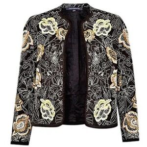French Connection Floral Embroidery Long Sleeve Open Front jacket Black Size 2